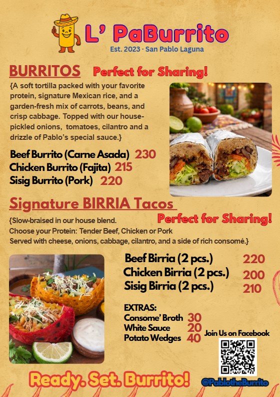 El PaBurrito Menu